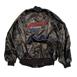 Vintage Westark USA Chevy Heartbeat of America Satin Bomber Jacket 2XL Black